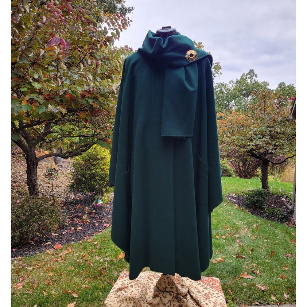 Irish Walking Cape, Deep Green, Wool and Cashmere